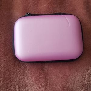 1pc pink Color Zipper Closure Cable Organizer Bag With Key & Coin Storage